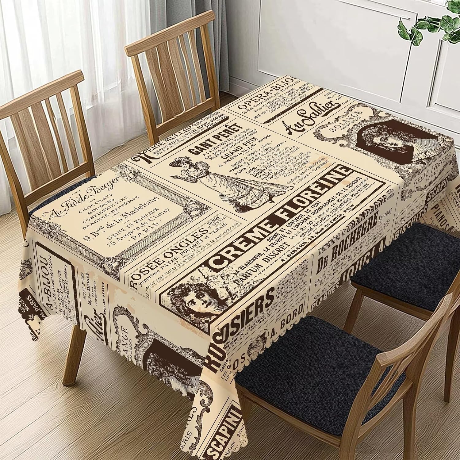 Home Textiles Paris - Vintage Paris France Newspaper Tablecloth, Brown