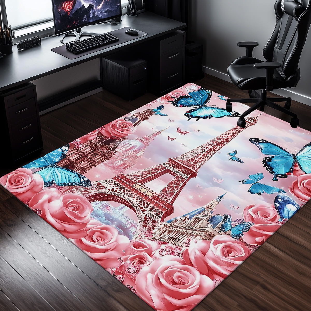 Home Textiles Paris - Romantic Paris Eiffel Tower Rose Butterfly