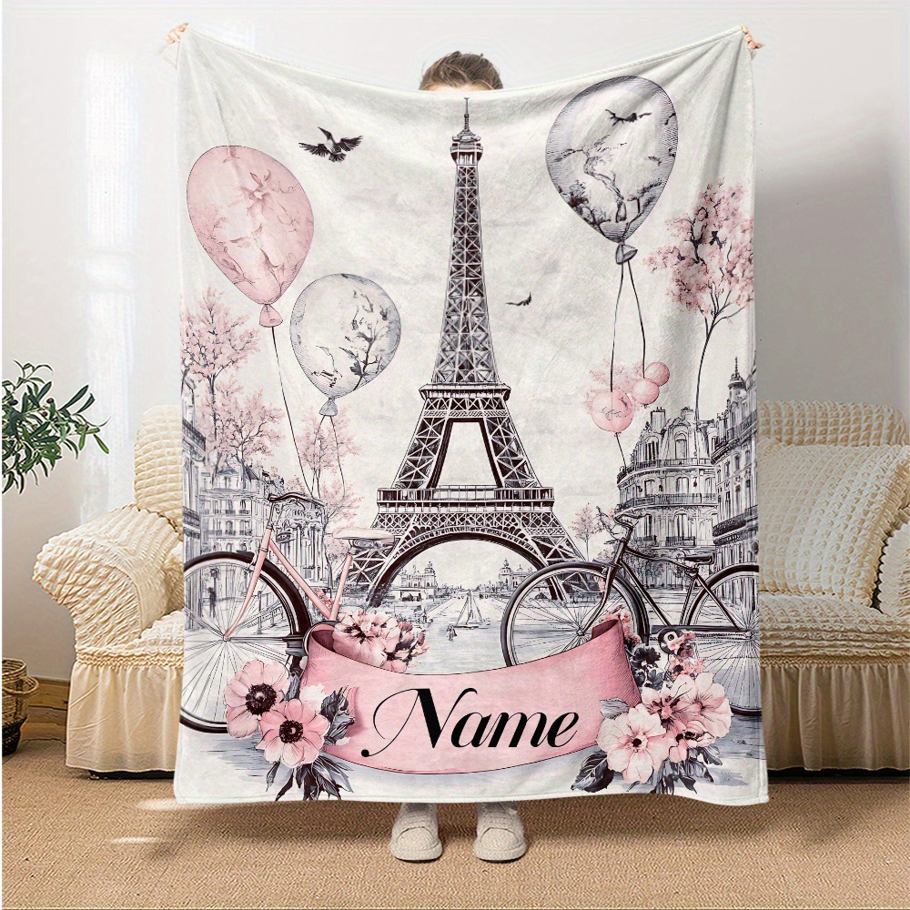 Home Textiles Paris - Personalized Paris Blanket Name Eiffel Tower