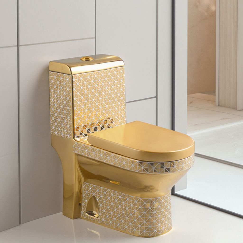 P & C Home Textiles Usa - Golden Toilet,Modern One-Piece Ceramic Toilet Bowl